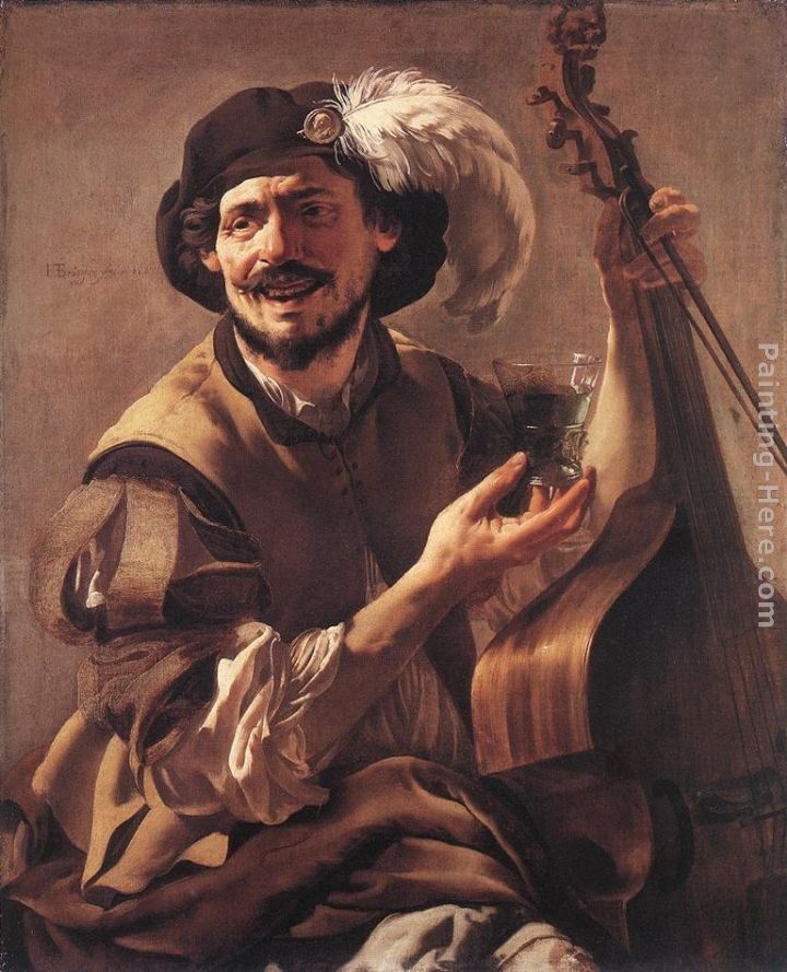 Hendrick Terbrugghen A Laughing Bravo with a Bass Viol and a Glass